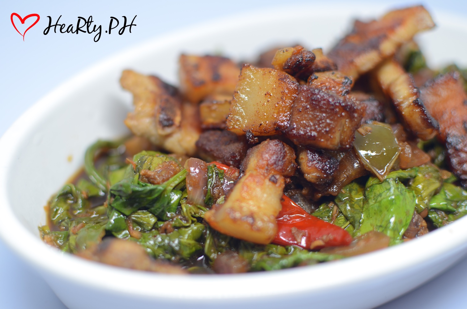 Adobong Kangkong with Fried Pork - HeaRty.PH